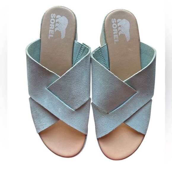 Sorel Blue Cameron Flatform Mule Wedge Sandals Size 8.5 - Picture 4 of 6